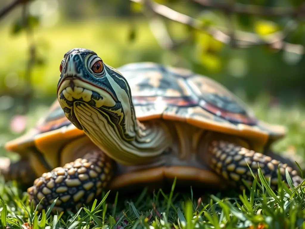 Fotografía de tortuga femenina realista con paisajes naturales
