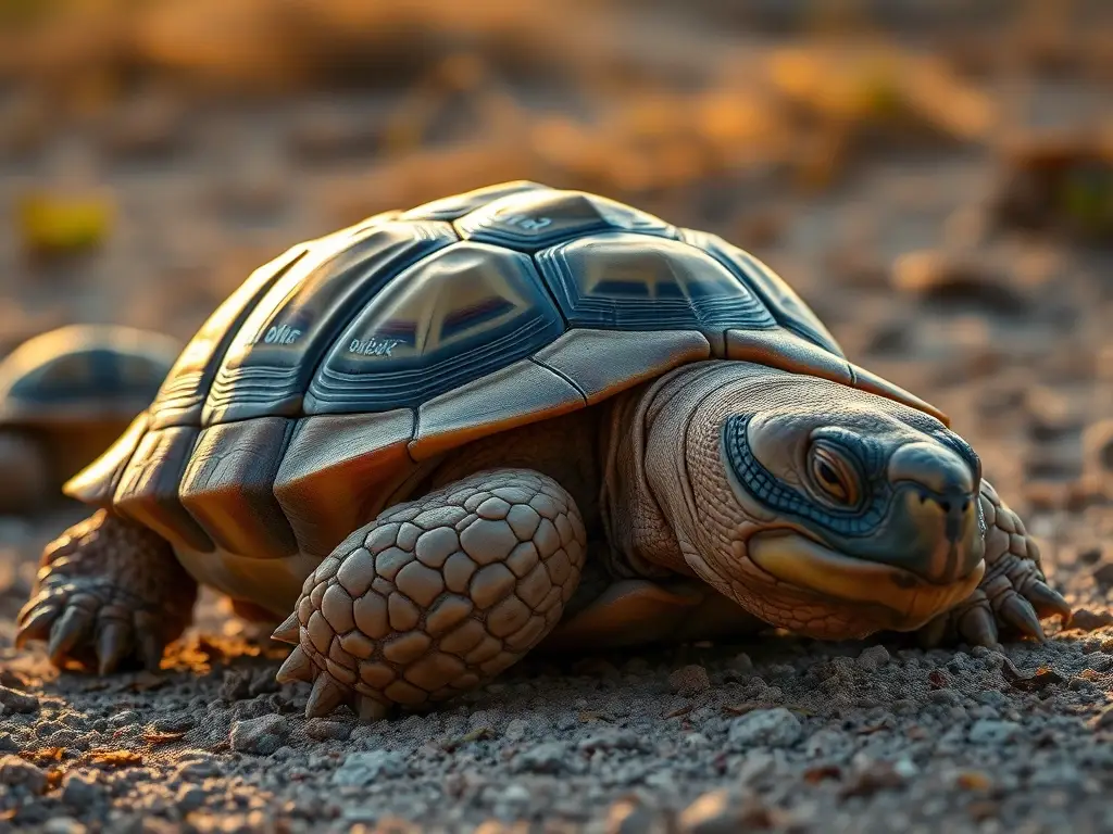 Una portada realista de tortuga descansando bajo sol de 8K
