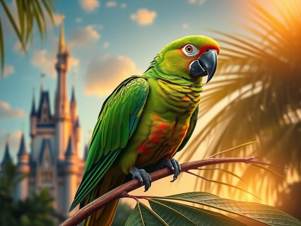 Retrato fotorrealista de loro verde majestuoso