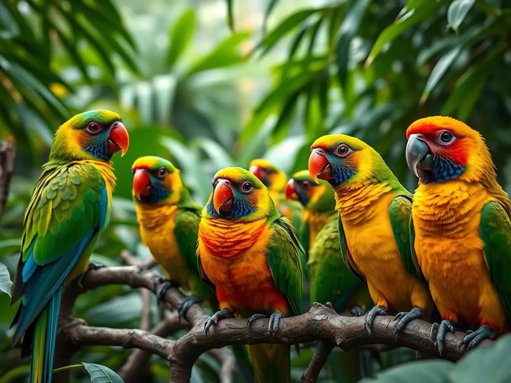 Lorikeets en un bosque tropical