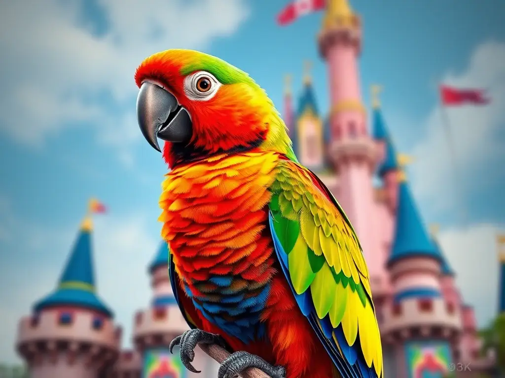 Ilustración realista de lorí experiencias con traje Disney