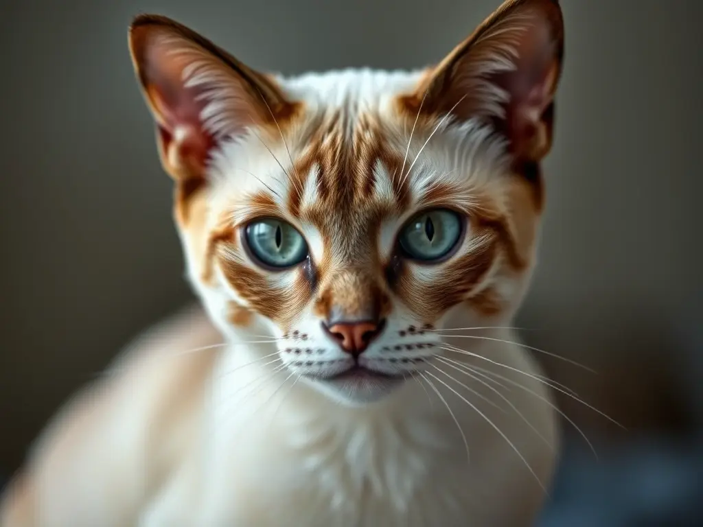 Fotografía realística, 8K, gato siamés masculino, con textura de pelo natural, atención a los detalles faciales y penetrante mirada