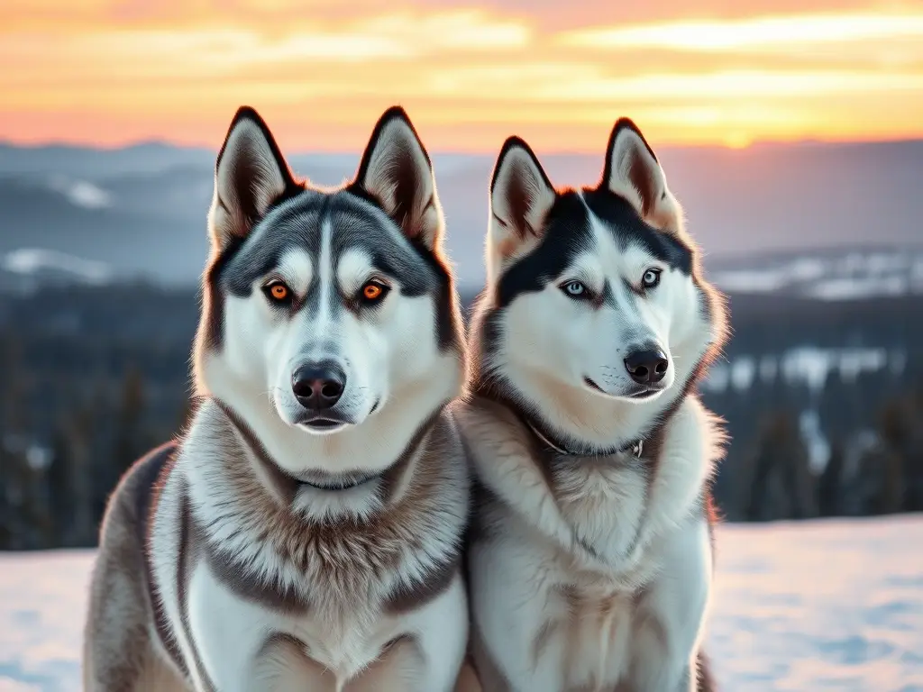 Retrato fotorrealista de huskies majestuosos
