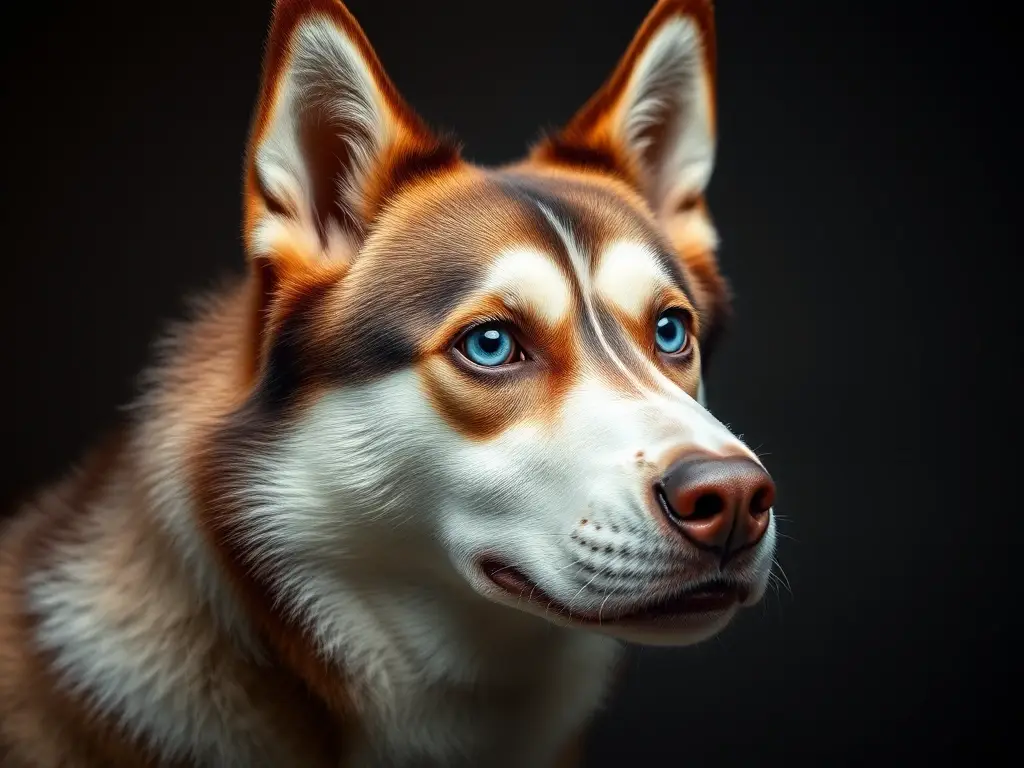 Photorealistic portrait de husky en un estudio íntimo