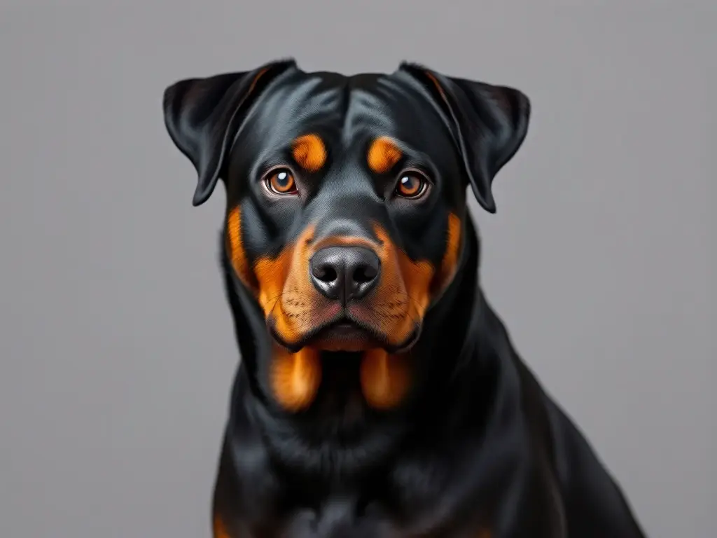 Foto realista de una Rottweiler femenina con mirada cautivadora