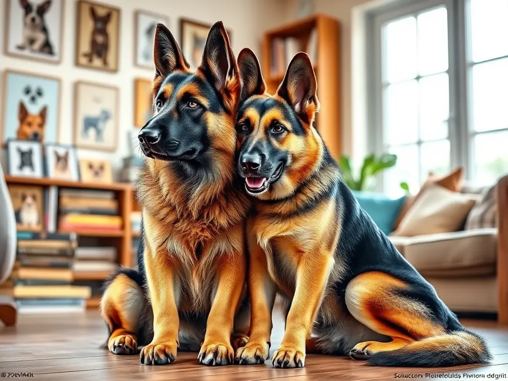 Un retrato de dos perros alemanes con estilo realista, felices y acogedores