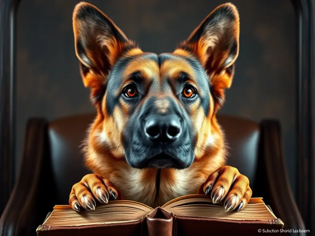 Fotorealistic cover de un libro con un perro alemán