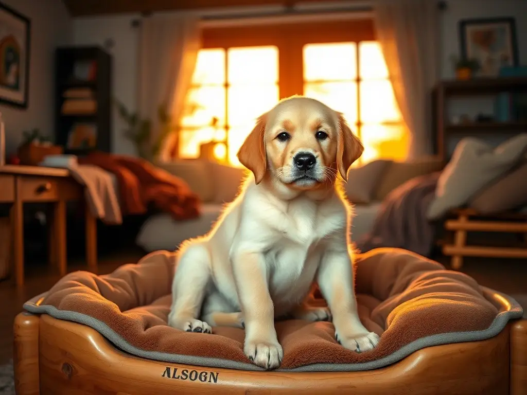Fotorealistic imagen de un cachorro de Golden Retriever en un cálido hogar