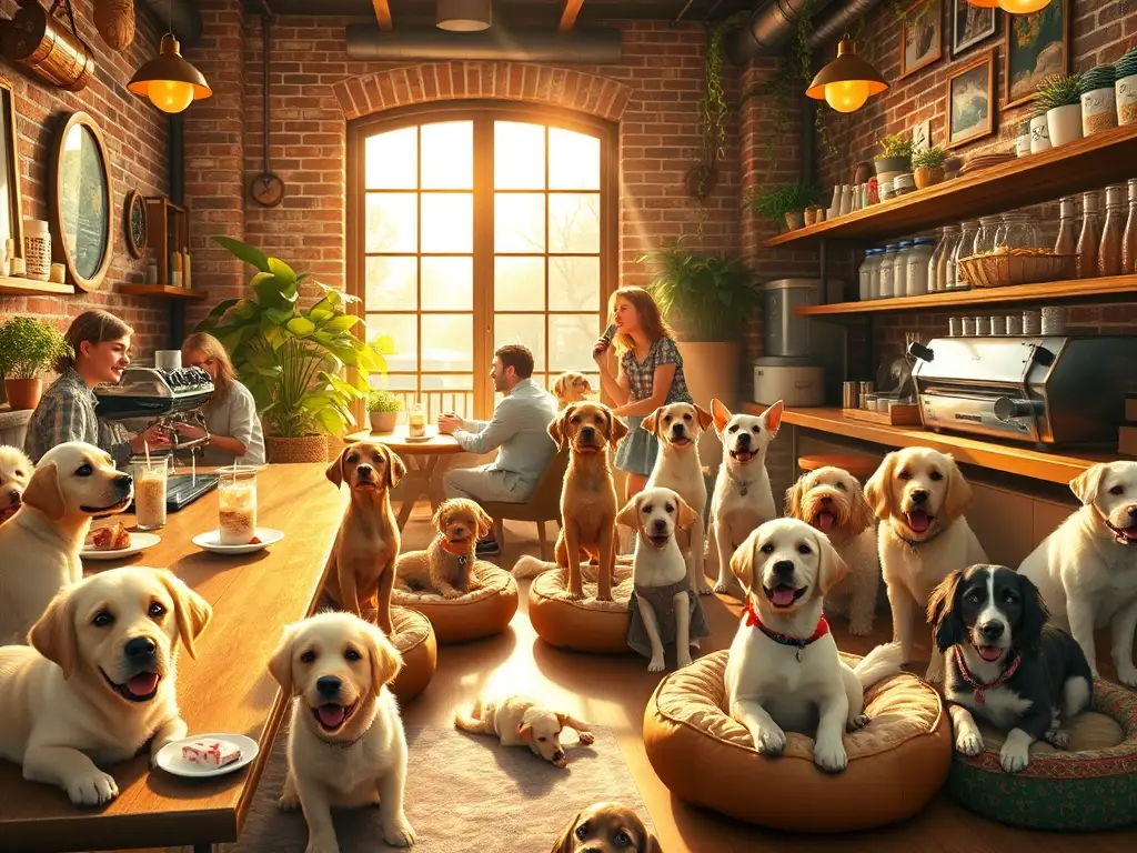 Un café con perros de estilo en un ambiente acogedor