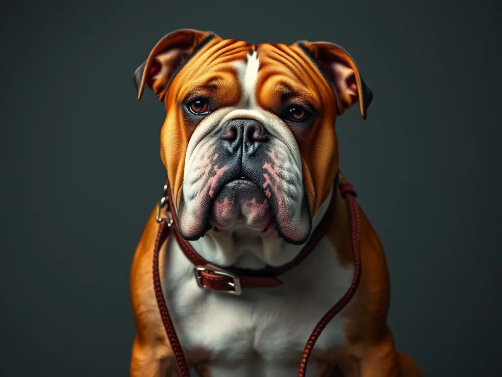 Foto realistic retrato de Bulldog inglés elegante con collar de cuero