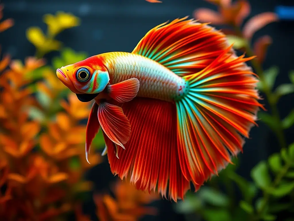 Un retrato retrato de pez betta detallado y realista en un acuario