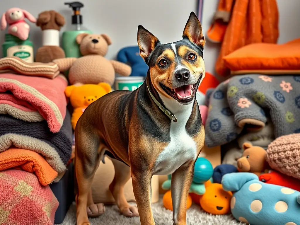 Un macho alfa juguetón con productos de perro