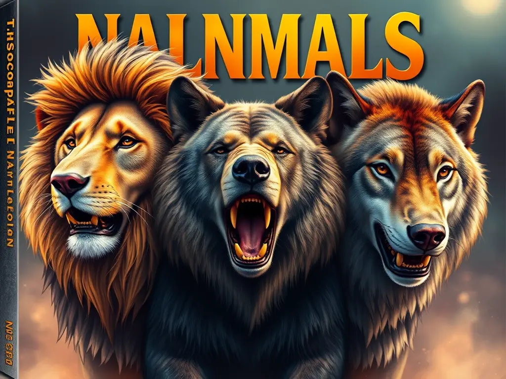 Ilustración de un libro de animales feroces, photorealistic, con detalles precisos