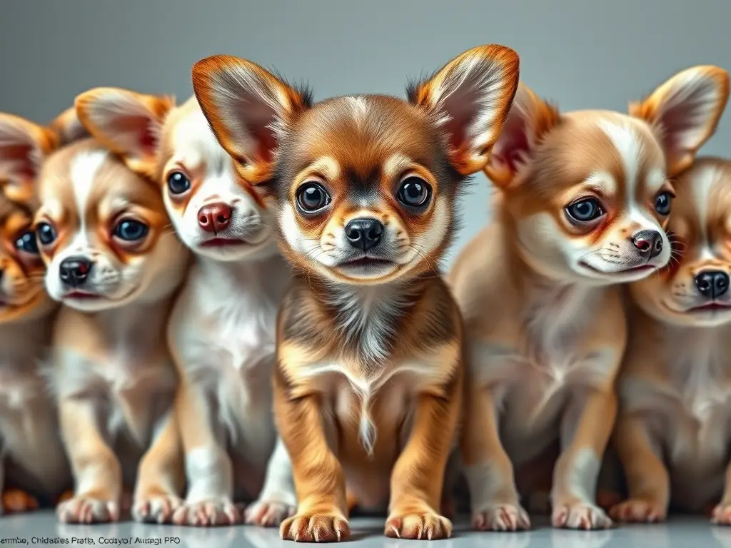 Fotografía realista de cachorros chihuahuas con diversidad y anatomía perfecta