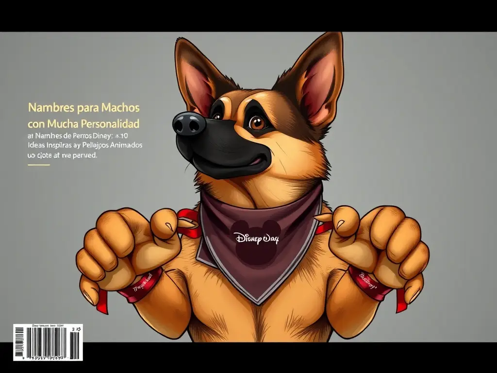 Diseño gráfico fotográfico de portada para revista sobre nombres de perros con temática Disney