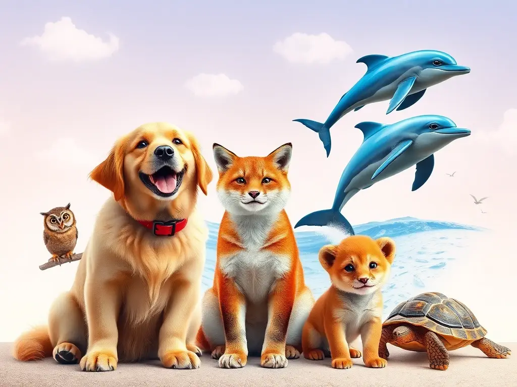 Collage fotorrealista de animales vibrantes