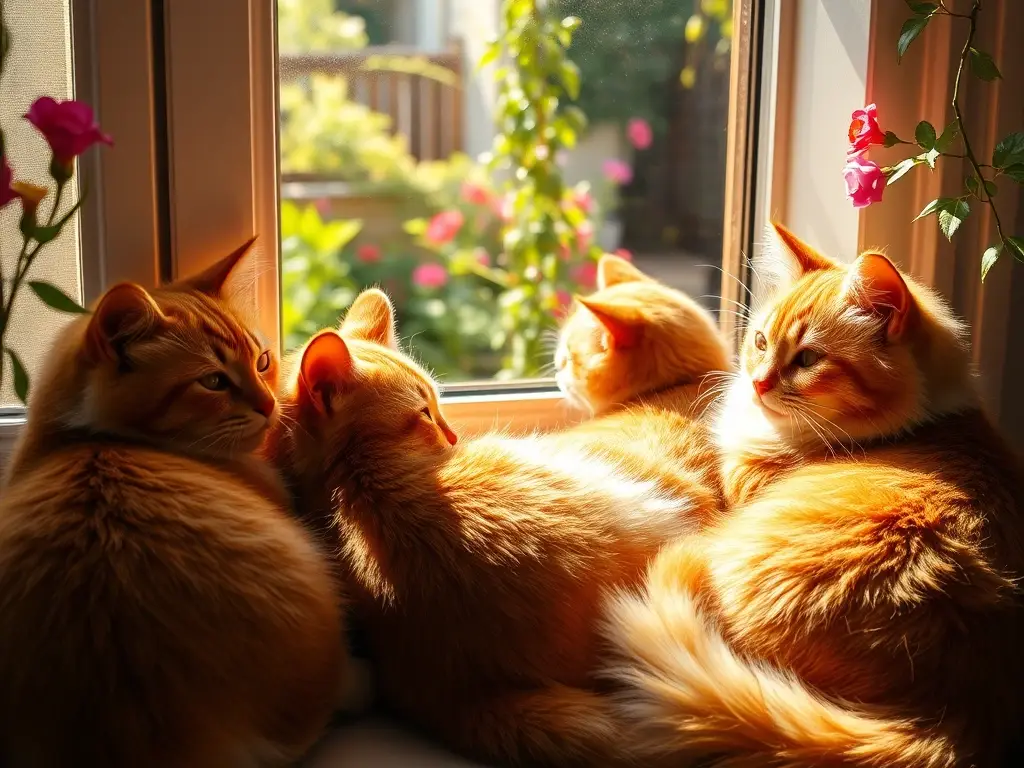 Un grupo de gatos selvagens tabby ronronando en un sillón