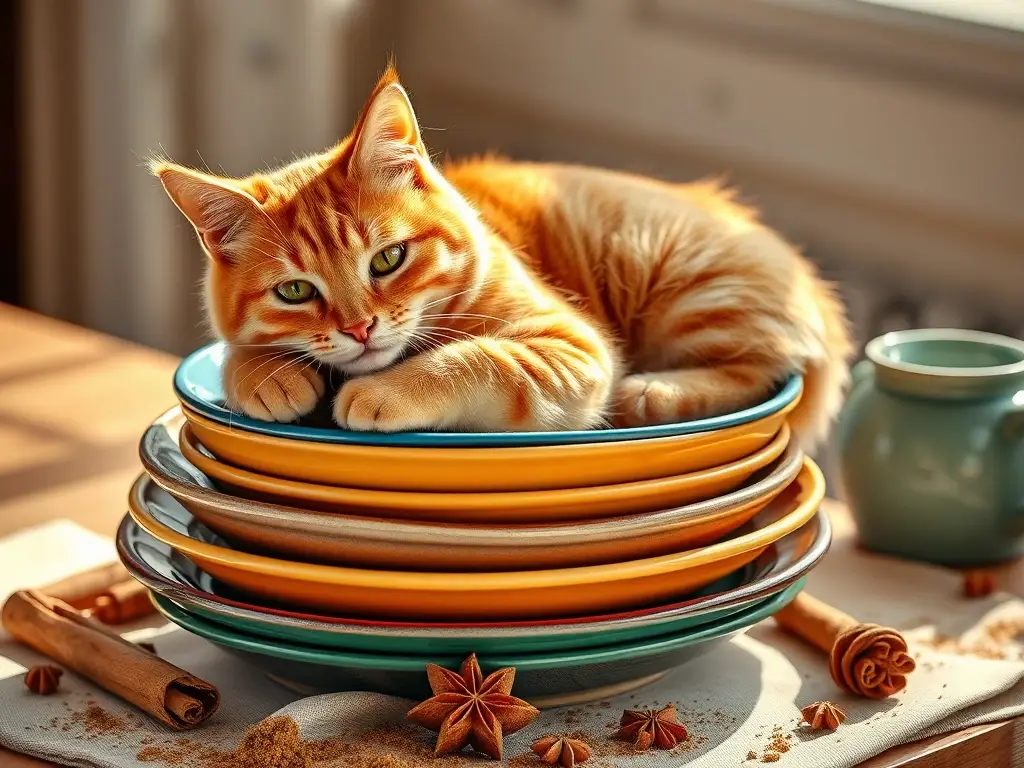 Un gato tabby, con personalidad, disfruta de un desayuno gourmet