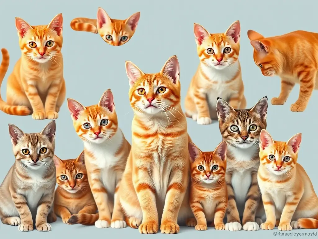 Imagen realista de gatos naranjas con nombres culinarios, sin texto, baja calidad negativa