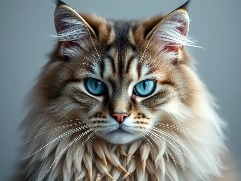 Foto realista de un gato gris Sibirano misterioso