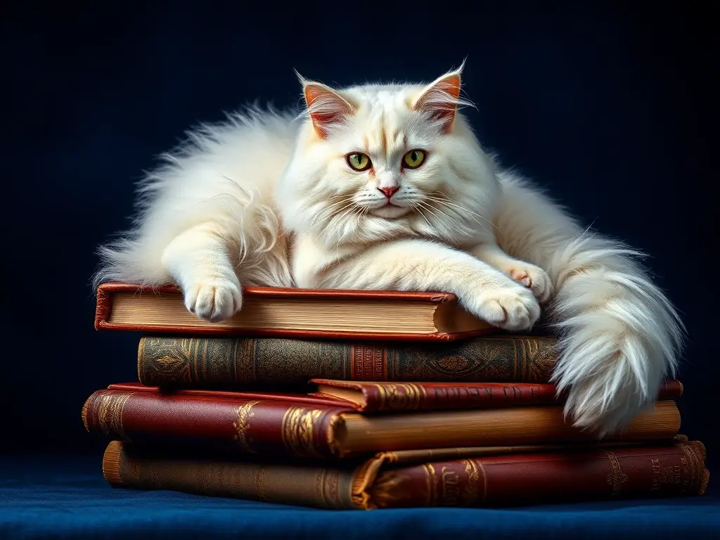 Fotografía realista de un gato persa blanco con elegancia y misterio