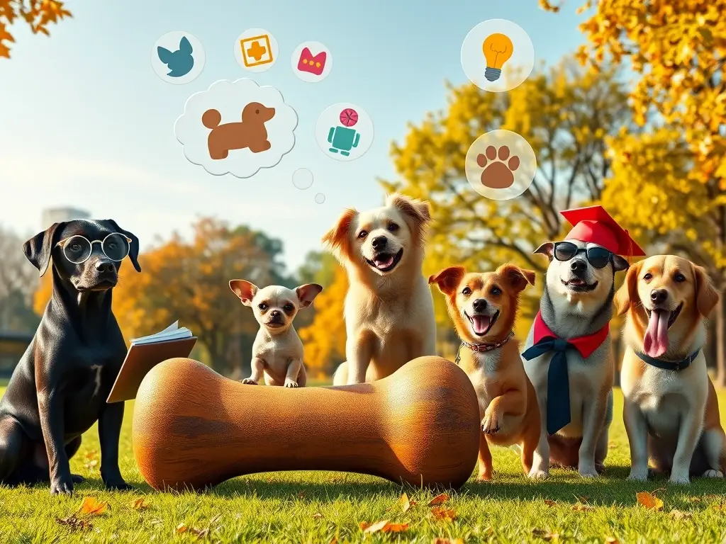 Parque soleado con perros juguetones y cómicos
