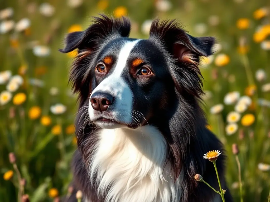 Imagen fotorealista de un Border Collie con nombres de la naturaleza