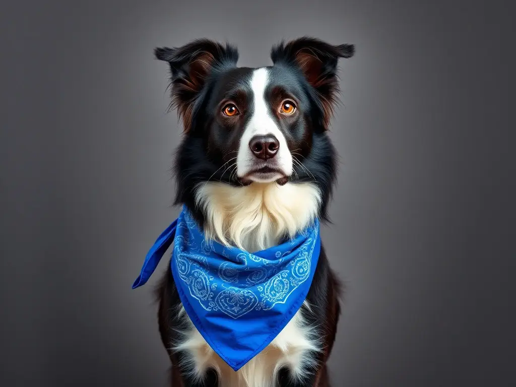Foto realista de un Border Collie majestuoso con pañuelo azul