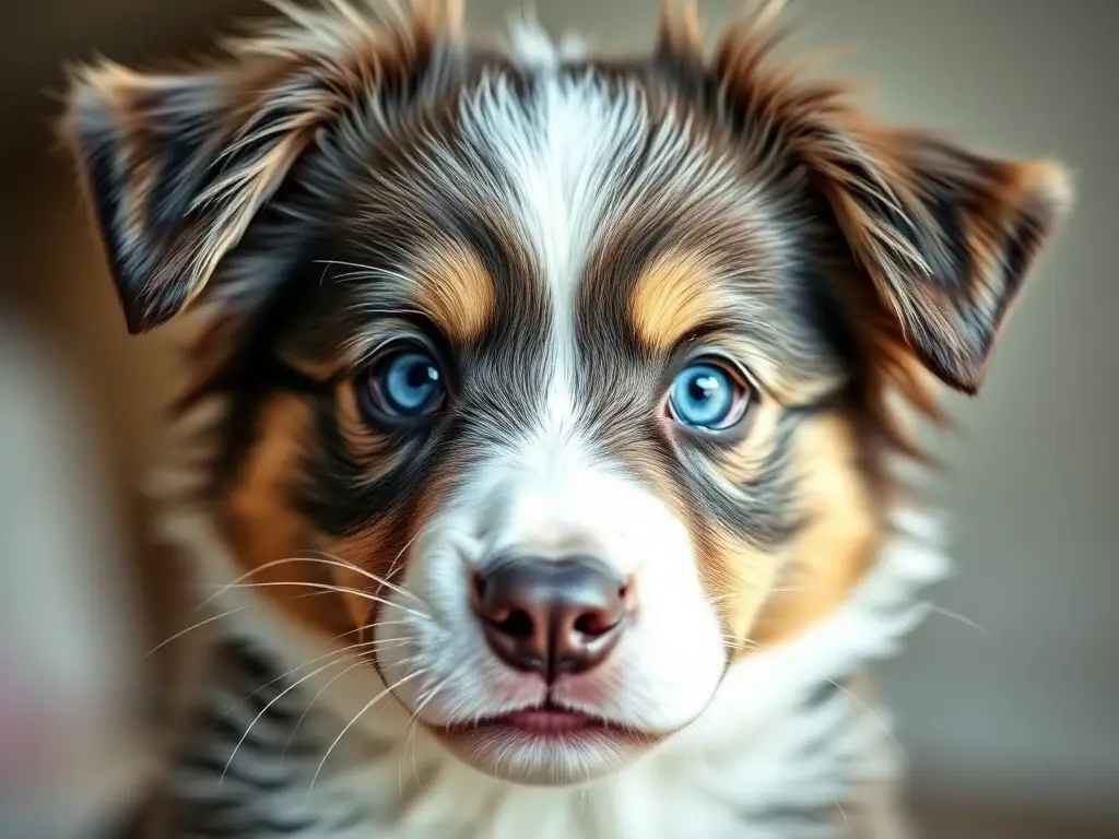 Fotografía de un cachorro Border Collie realista con azules penetrantes