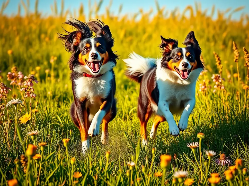Dos Border Collies exudan alegría en una escena vibrante