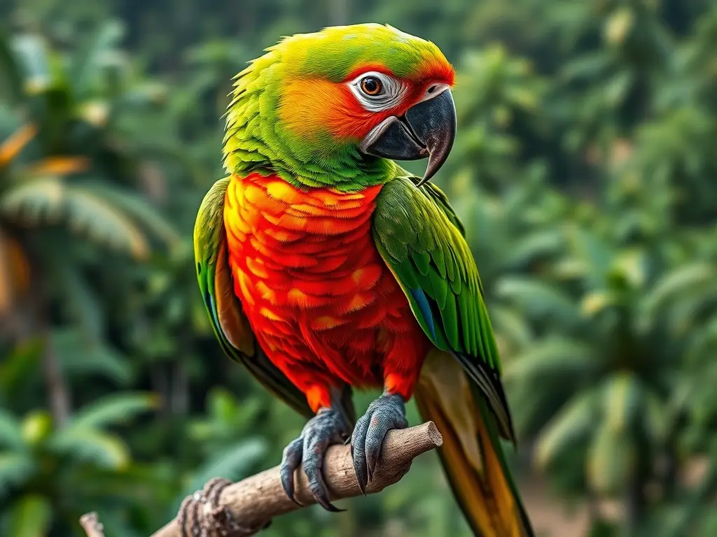 Fotografía realista de un pájaro parrot multicolor en un bosque tropical