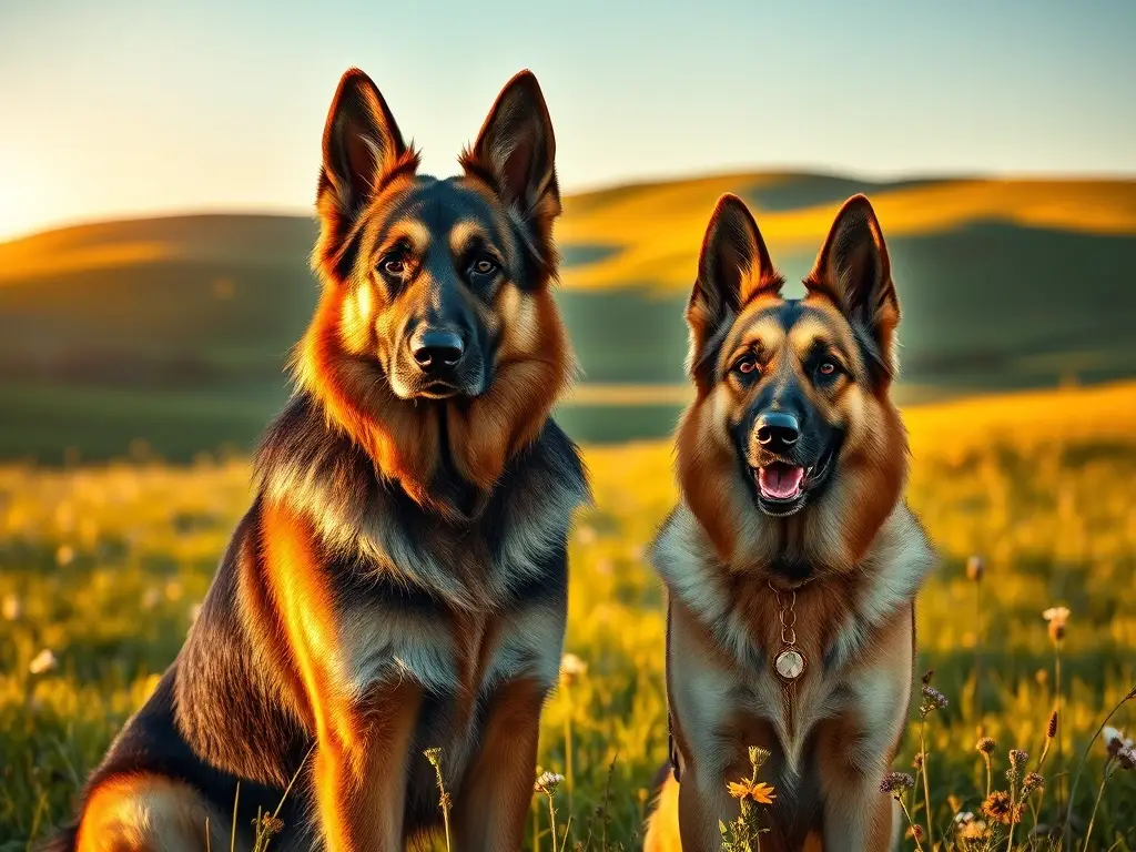 Retrato fotorrealista de dos pastores alemanes regios