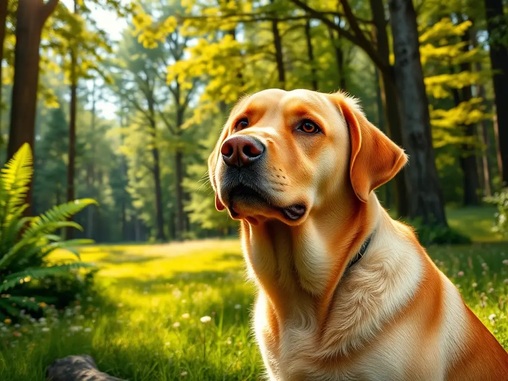 Un retrato majestuoso de un labrador retriever, observando la distancia