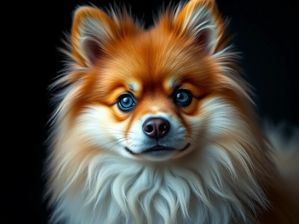 Foto realista de un Pomerania con mirada penetrante, sin texto ni logo