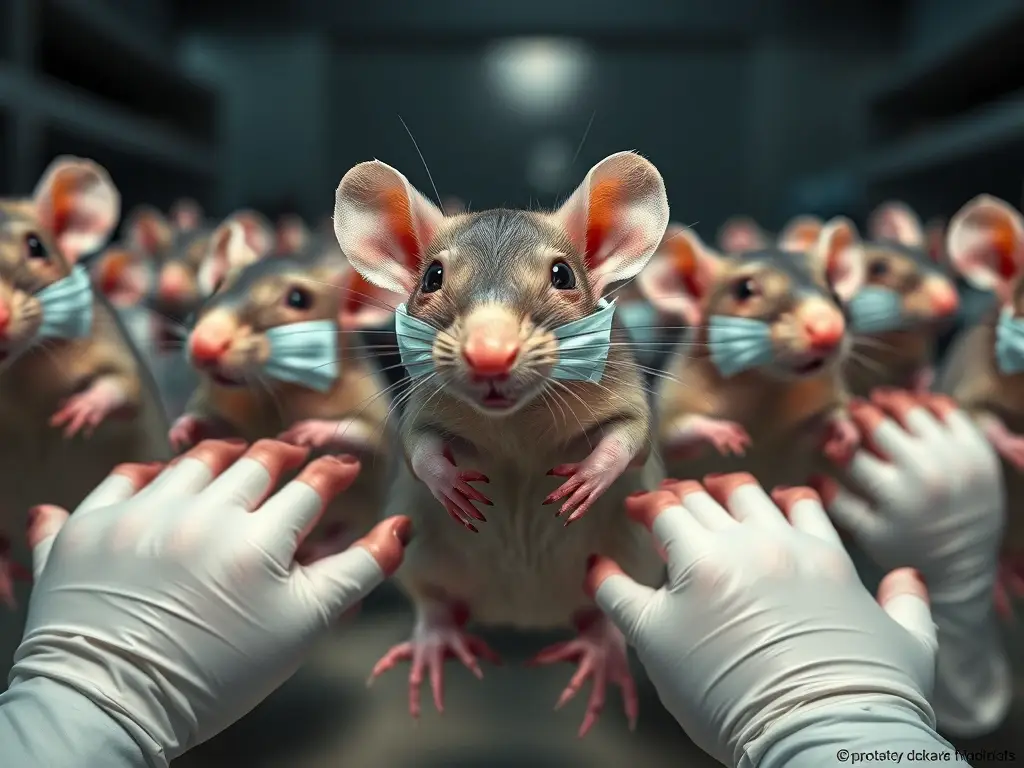 Fotografía realista de colonia de ratones lab grown, sin elementos añadidos