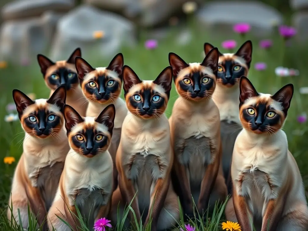 Fotorealistic cover de gatos siameses majestuosos en un entorno natural
