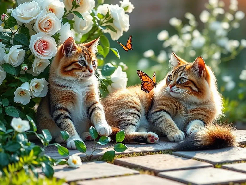 Imagen de un gato felino con नाम mio favorito jugando en un jardín