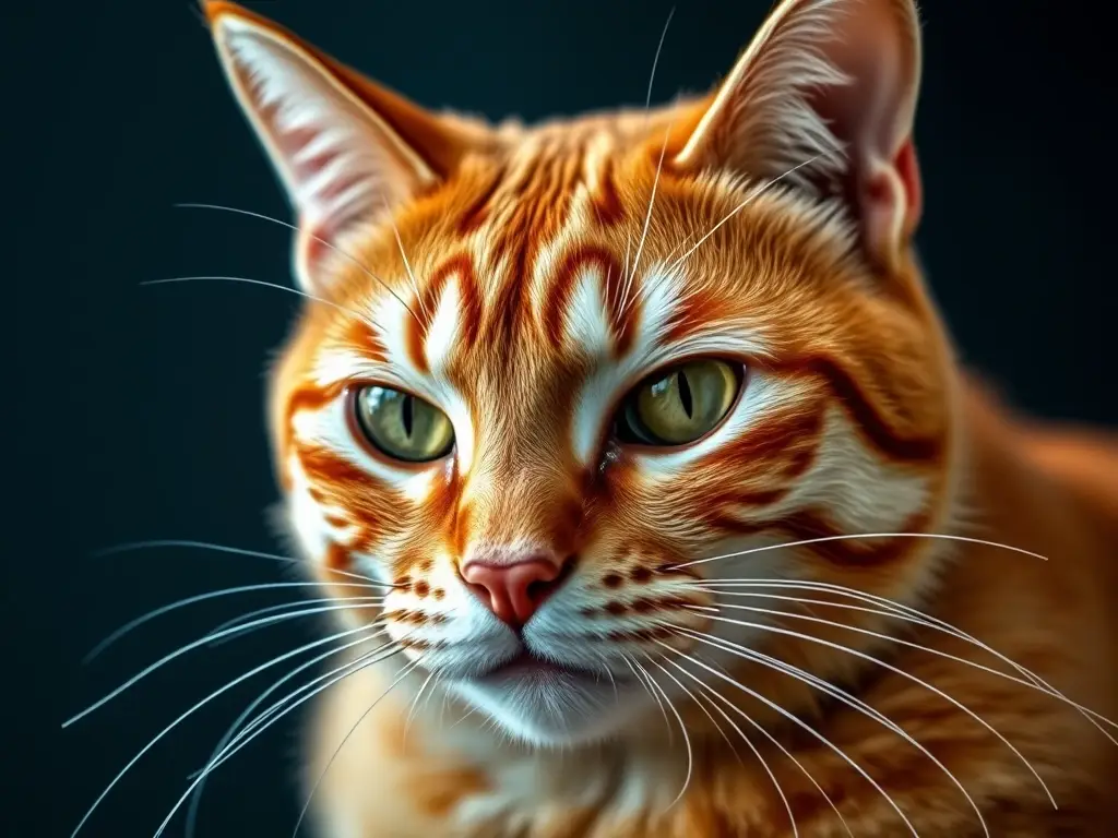 Fotografía realista de un gatito tabby felino con un intenso retrato y detalles extraordinarios
