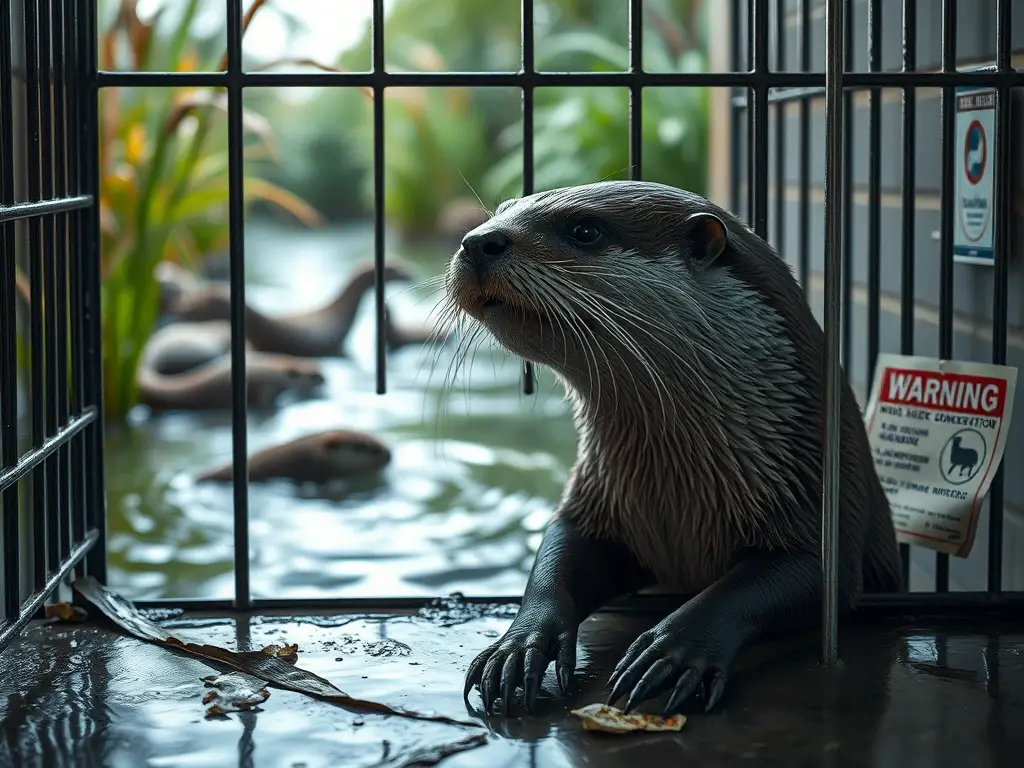 Nutria atrapada vs. nutrias libres en río