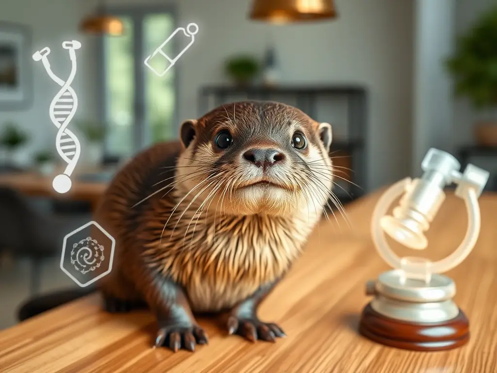 Nutria marrón con hologramas médicos brillantes