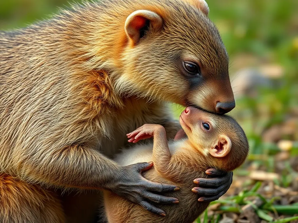 Fotografía realista de una nutria lactando a su cría en un entorno natural