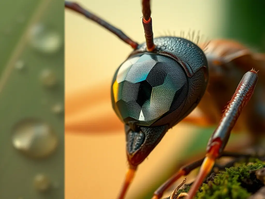 Macro ojo hormiga, fondo con tres hábitats