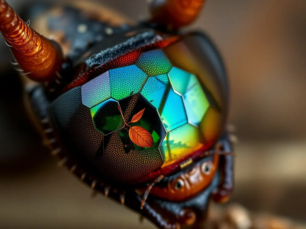 Macro del ojo de hormiga, detalle vibrante