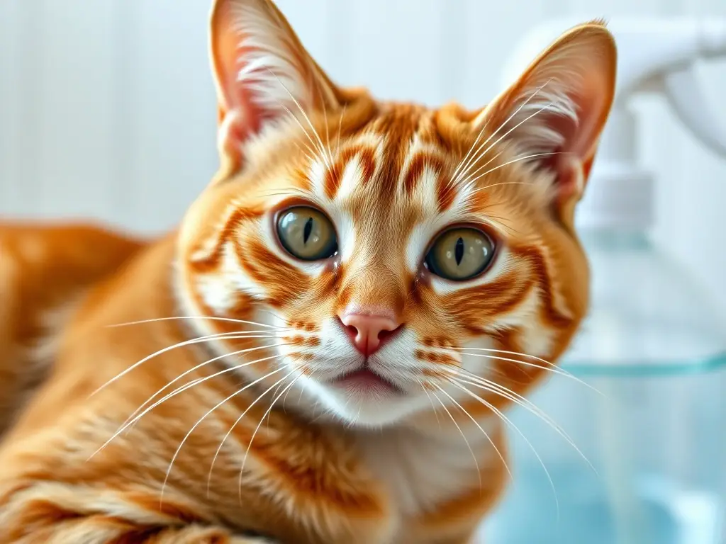 Fotografía realista de un gato barbudo de color jengibre, nítida
