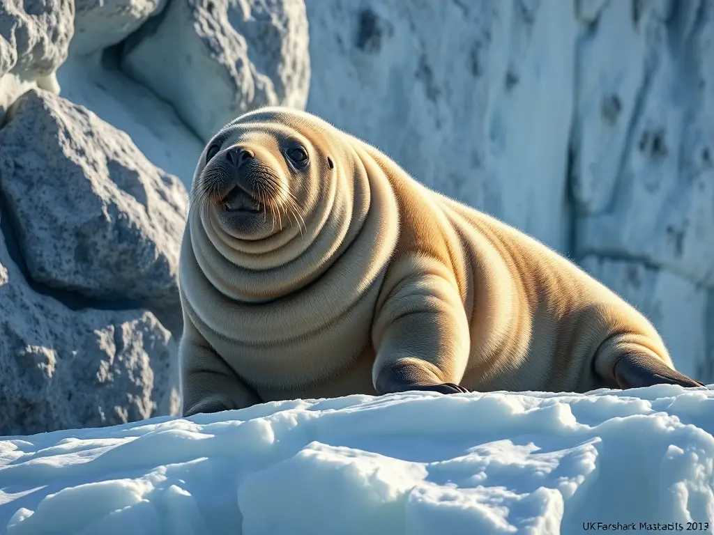 Imagen realista de un elefante p del sur descansando en un glaciar ártico