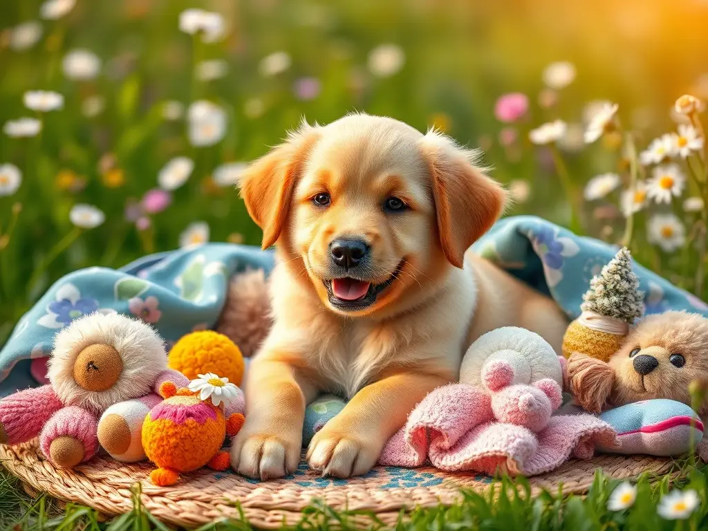 Un cachorro de golden retriever feliz y acogedor en una escena de paz