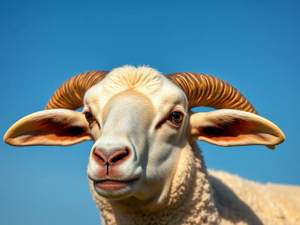 Foto realista de una oveja merina con cuernos