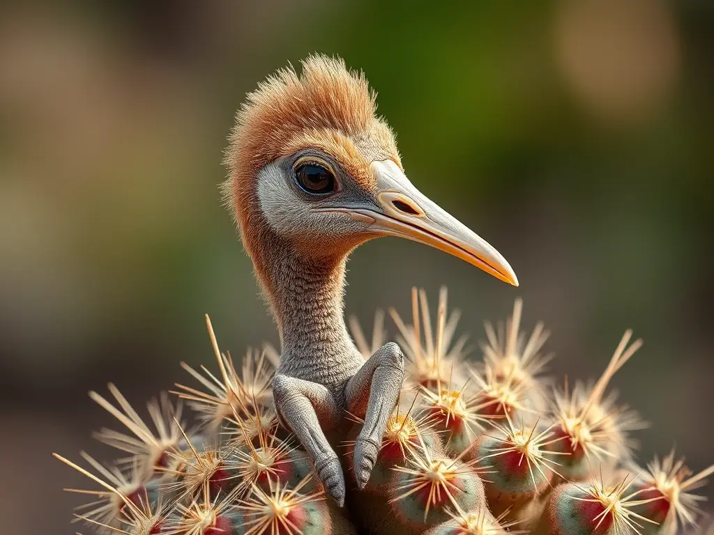Foto realista de un pato guНаселение paraguai con pico largo en una planta de cactus