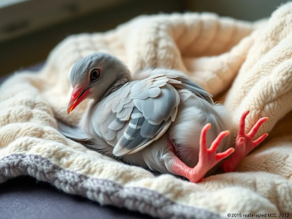 Imagen realista aray pasito rescuado, con detalles, en suave manta