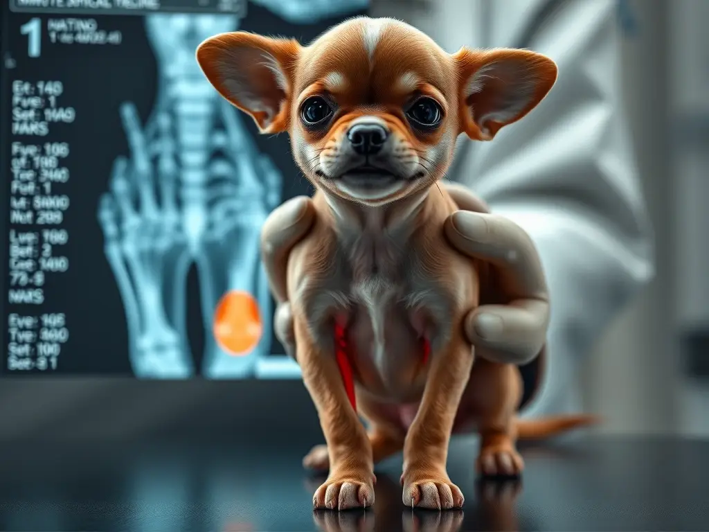 Imagen realista de un cachorro de Chihuahua con panostéitis